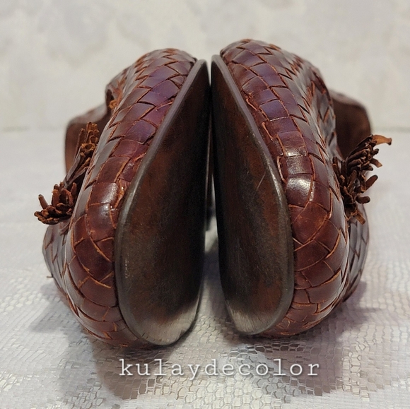 Vintage Pappagallo Woven Leather Tassel Classic Flats Brown Slipon Loafers 9.5 - Picture 10 of 16